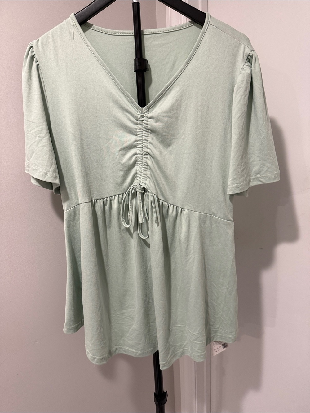 Drawstring V-Neck Peplum Tunic in Sage Green